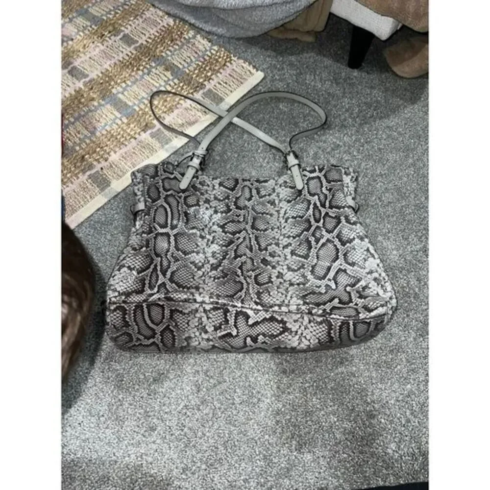 Michael Kors Lenox Embossed‎ Leather Large Tote Grey Python - NEW